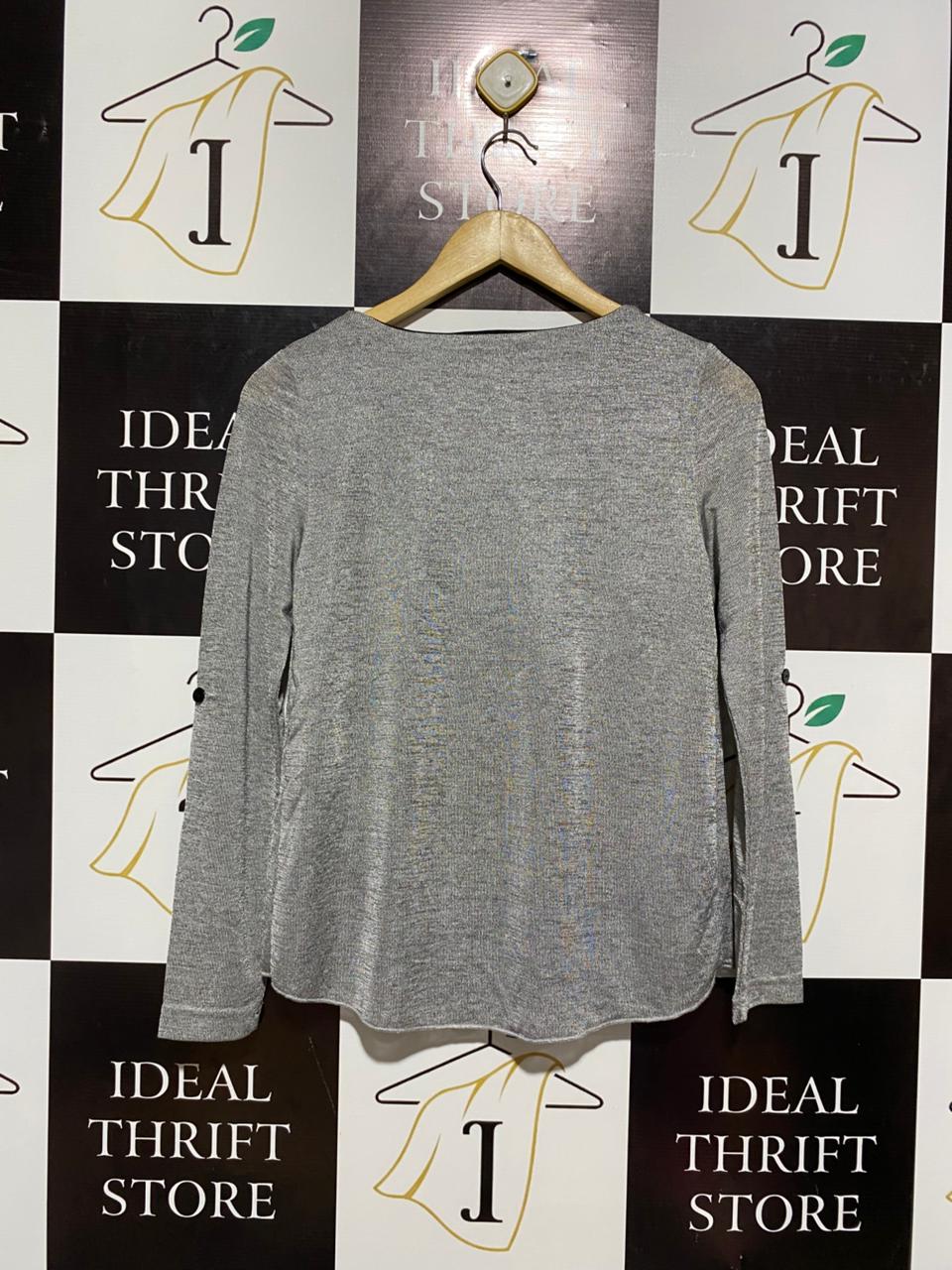 INSIDE |M| BUST 16|C2| BAR III GREY COMBO CROSSOVER-HEM MIXED-MEDIA TOP