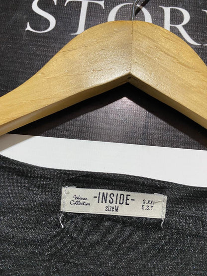 INSIDE |M| BUST 16|C2| BAR III GREY COMBO CROSSOVER-HEM MIXED-MEDIA TOP