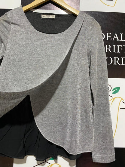 INSIDE |M| BUST 16|C2| BAR III GREY COMBO CROSSOVER-HEM MIXED-MEDIA TOP