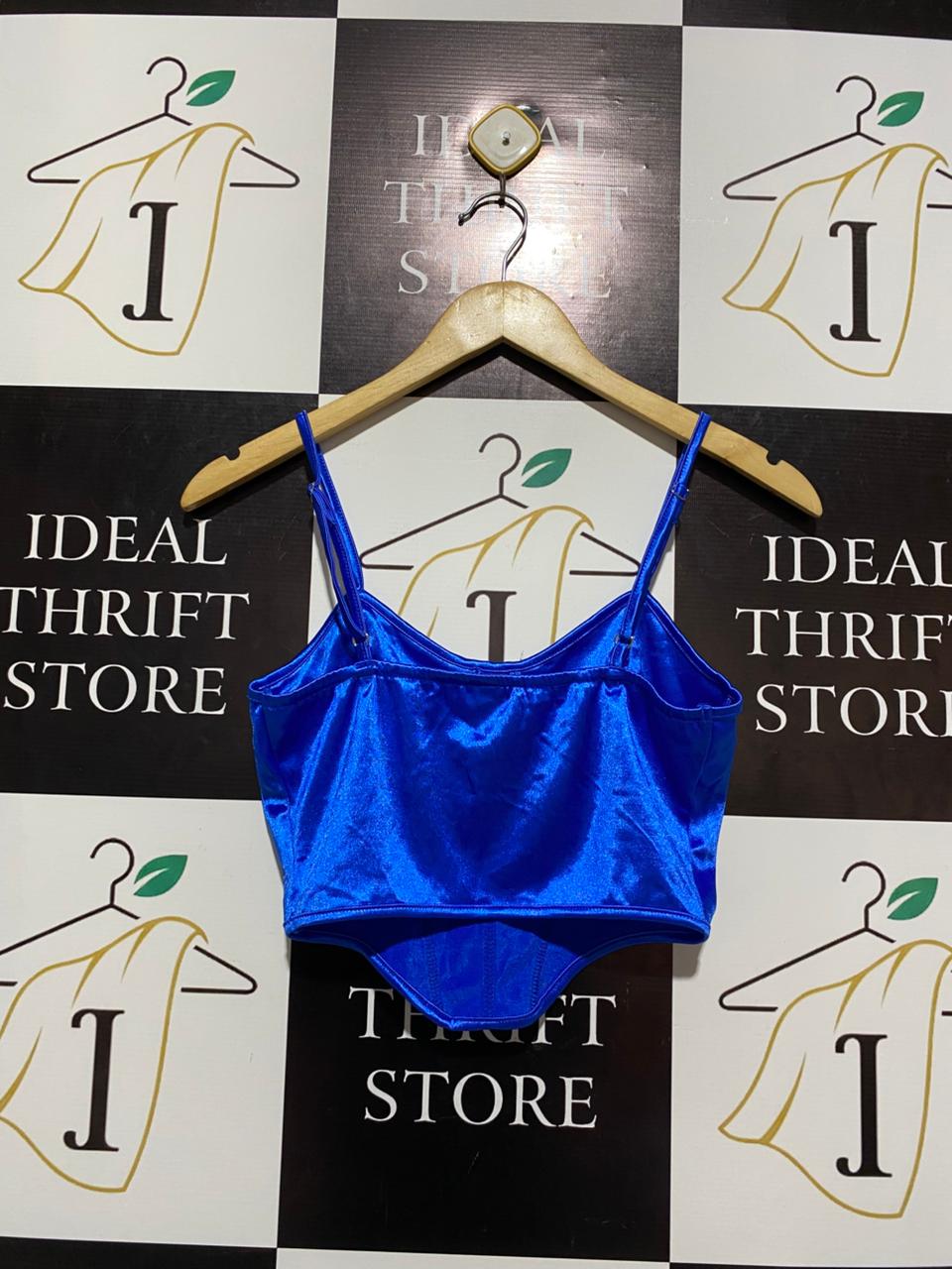SHEIN |S| BUST 14| ROYAL BLUE SATIN CORSET CROP TOP