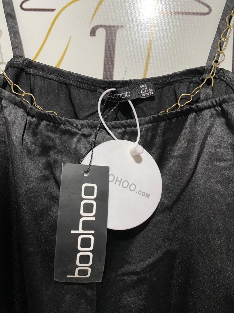 BOOHOO |S| BUST 14| SATIN CHAIN STRAP CAMI TOP IN BLACK