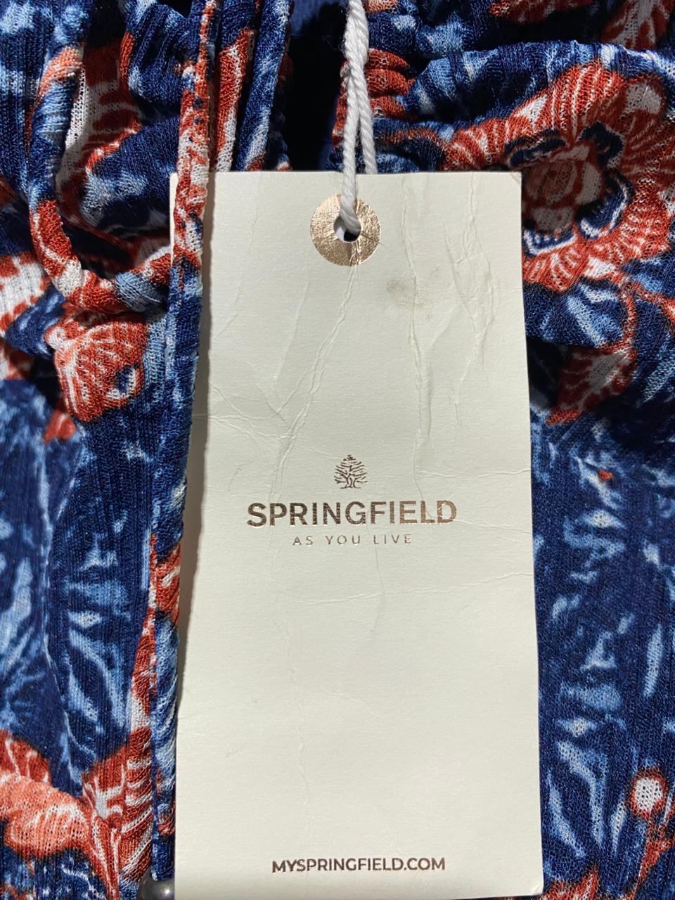 SPRING FIELD |S| BUST 12| C3| VINTAGE FLORAL PUFF-SLEEVE MIDI DRESS IN NAVY AND RUST