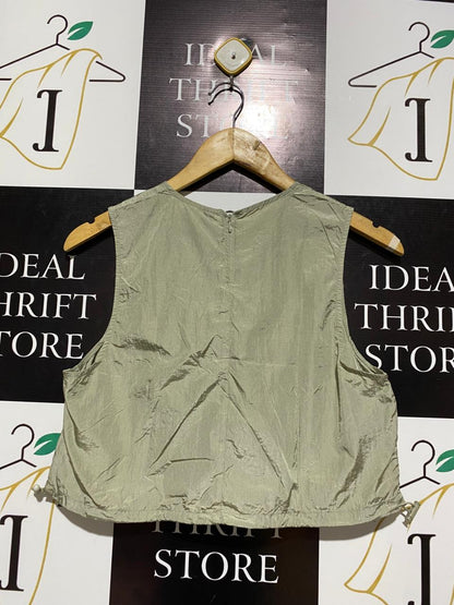 H&M |M| BUST 16| SAGE GREEN NYLON-BLEND DRAWSTRING CROP TOP