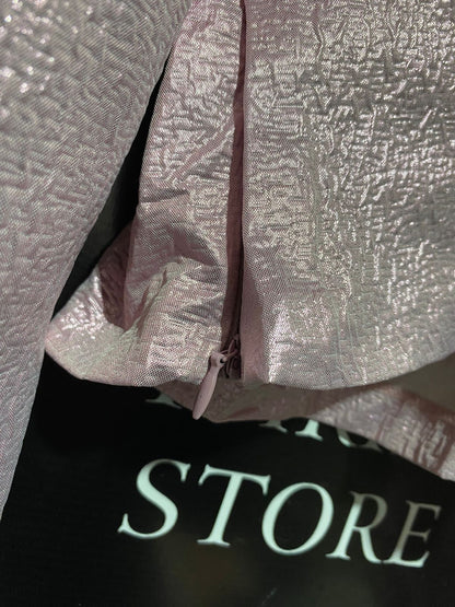 RIVER ISLAND |M| BUST 16|C2|METALLIC PINK TEXTURED BOW-FRONT CROP TOP WITH PUFF SLEEVES