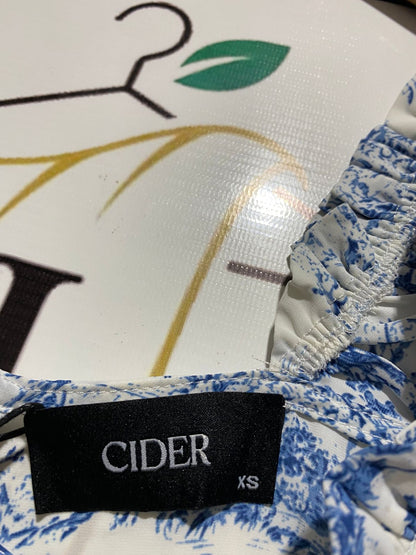CIDER |XS| BUST 15|B12| VINTAGE-INSPIRED BLUE TOILE DE JOUY MIDI DRESS WITH RUFFLED STRAPS