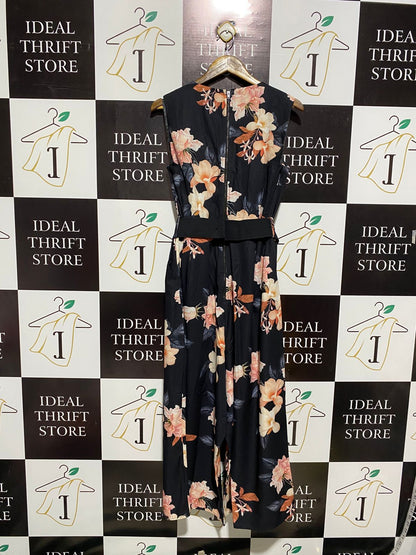 CITY CHIC |S| BUST 20| SLEEVELESS BLACK FLORAL WIDE-LEG JUMPSUIT WITH BELTED WAIST