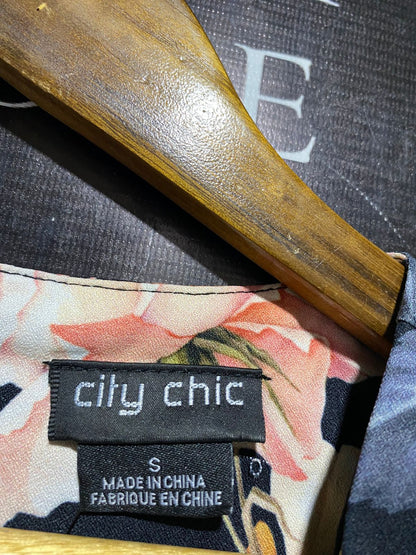 CITY CHIC |S| BUST 20| SLEEVELESS BLACK FLORAL WIDE-LEG JUMPSUIT WITH BELTED WAIST