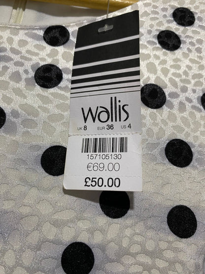 WALLIS |M| BUST 18| B1| CLASSIC MONOCHROME POLKA DOT MIDI DRESS WITH THREE-QUARTER SLEEVES