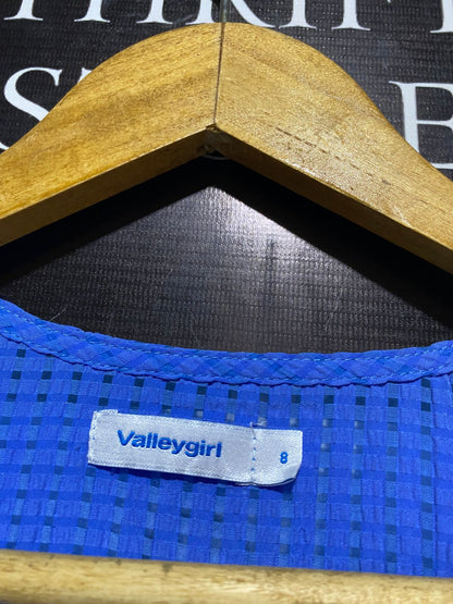 VALLEY |M| BUST 17|B10| COBALT BLUE TEXTURED SEERSUCKER MAXI DRESS WITH BUTTON FRONT