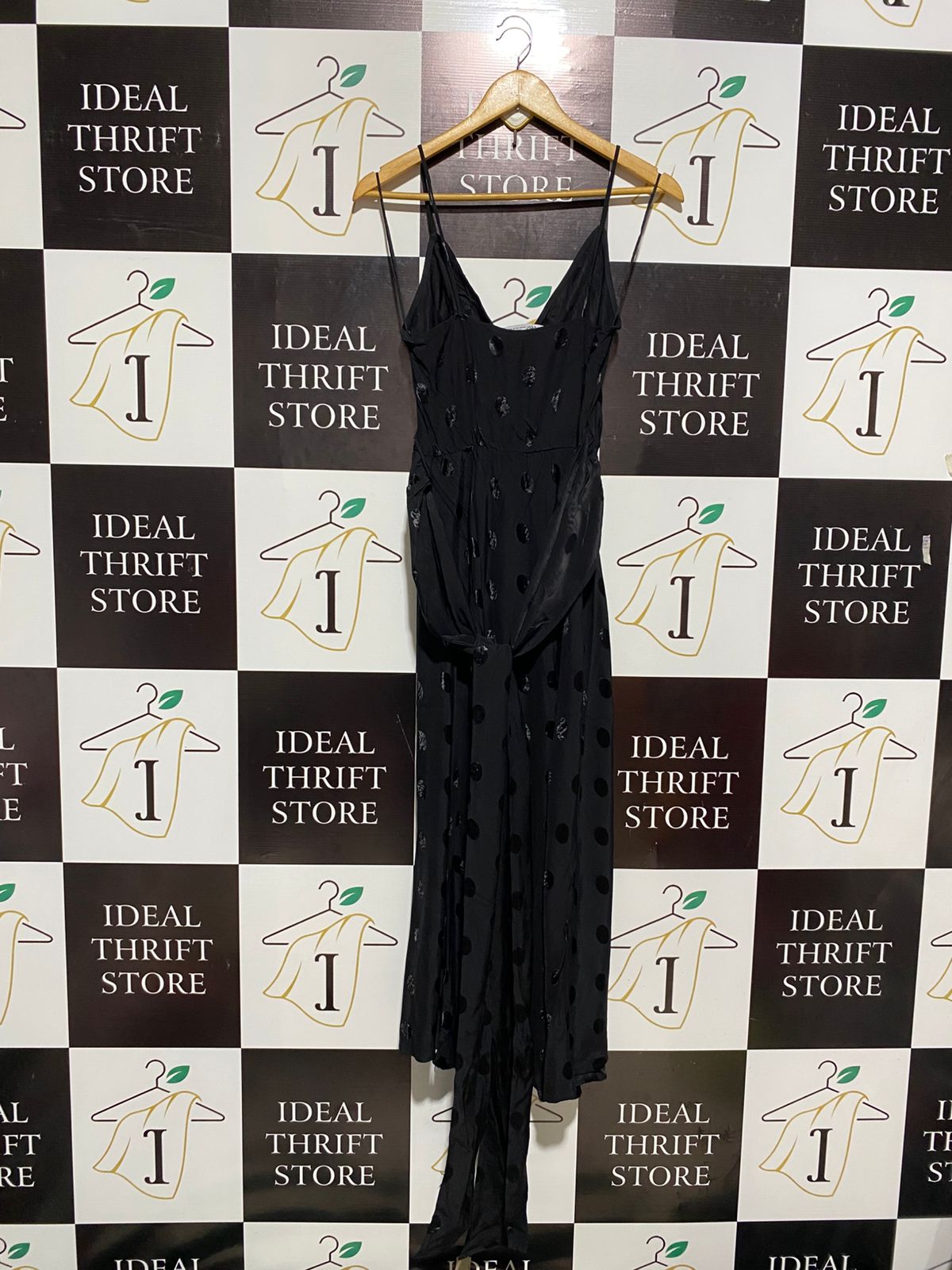 ZARA |S| BUST 15| ELEGANT BLACK VELVET POLKA DOT MIDI DRESS WITH DRAMATIC RUFFLES