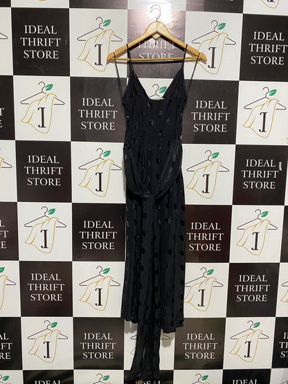 ZARA |S| BUST 15| ELEGANT BLACK VELVET POLKA DOT MIDI DRESS WITH DRAMATIC RUFFLES