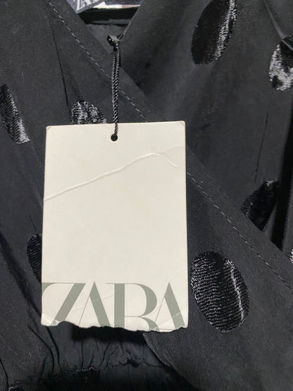 ZARA |S| BUST 15| ELEGANT BLACK VELVET POLKA DOT MIDI DRESS WITH DRAMATIC RUFFLES