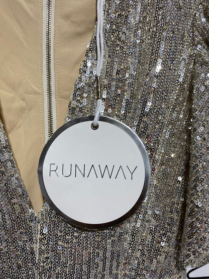 RUNAWAY |XS| BUST 15| GLAMOROUS CHAMPAGNE GOLD SEQUIN MINI DRESS WITH PLUNGING V-NECK