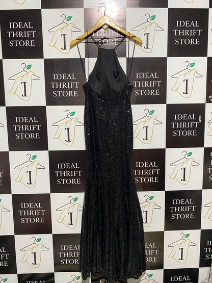 MISS ANNE |S| BUST 15| STUNNING BLACK HALTER-NECK SEQUIN MAXI GOWN WITH OPEN BACK