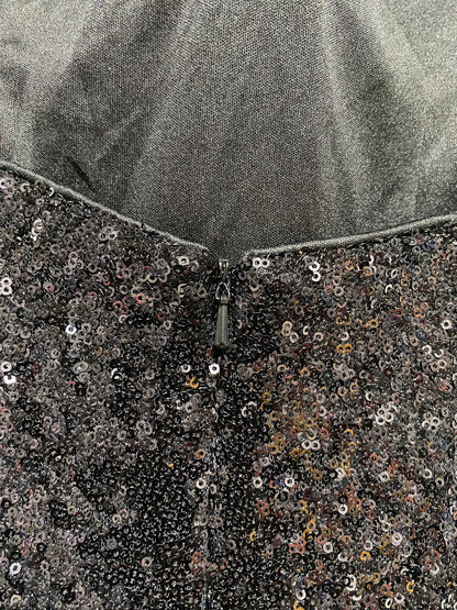MISS ANNE |S| BUST 15| STUNNING BLACK HALTER-NECK SEQUIN MAXI GOWN WITH OPEN BACK
