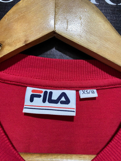FILA |XS| BUST 19|  C1| WOMEN'S RED LONG SLEEVE CROP TOP WITH SLEEVE LOGO GRAPHICS
