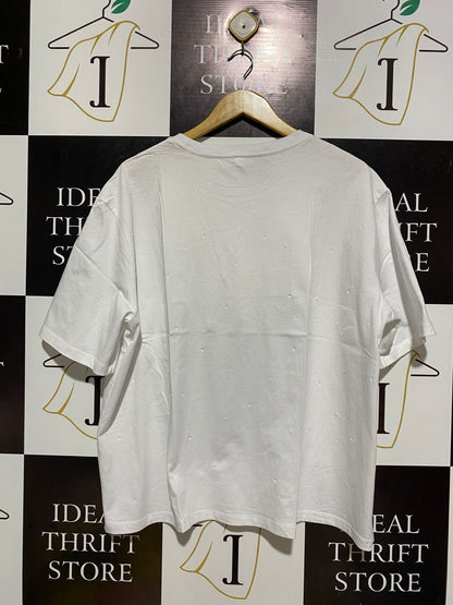 & ME |L| BUST 25|B14| WHITE SHORT SLEEVE RHINESTONE EMBELLISHED CREWNECK T-SHIRT