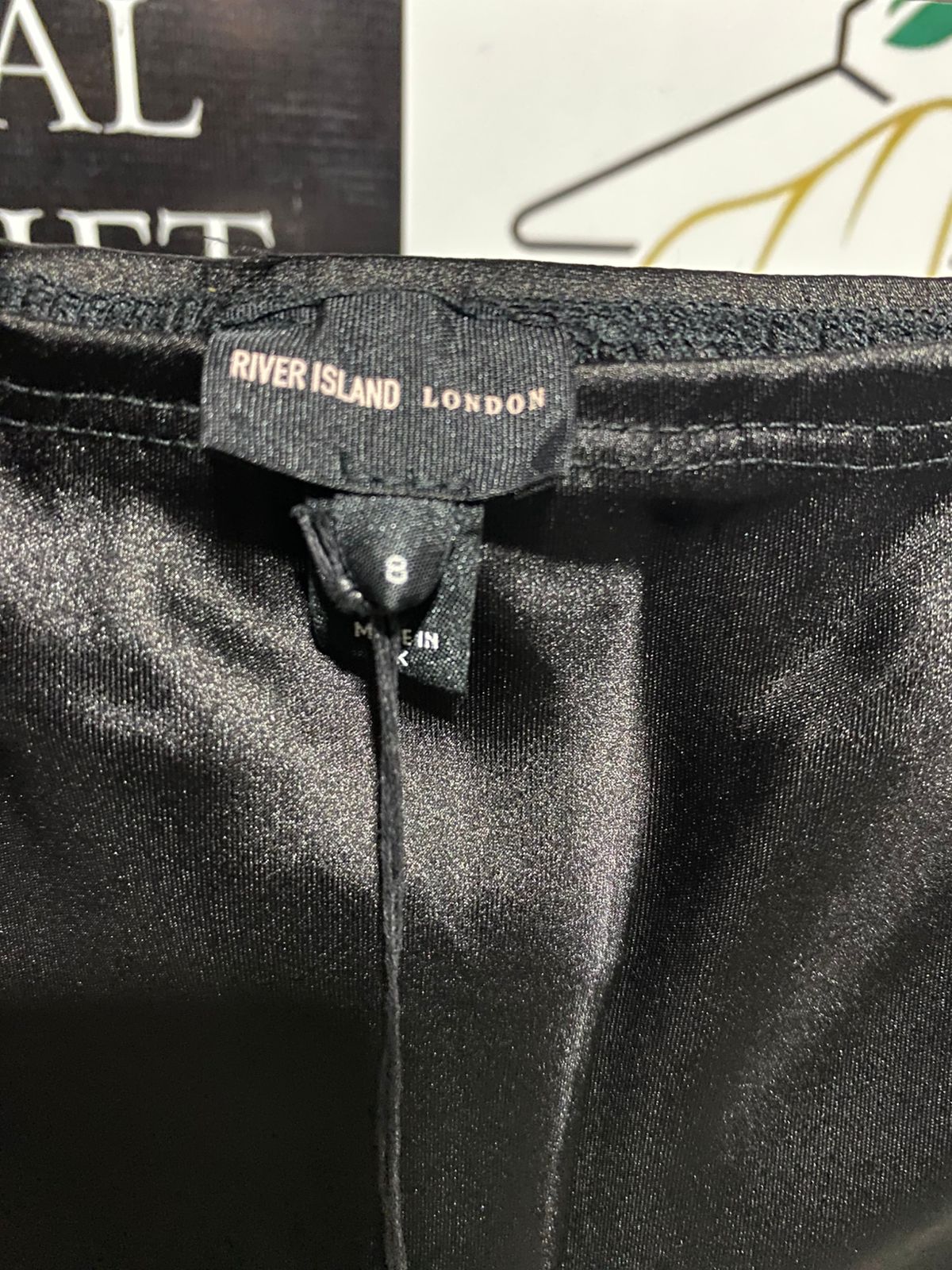 RIVER ISLAND |S| WAIST 26| BLACK SATIN MIDI SKIRT