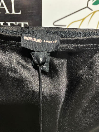 RIVER ISLAND |S| WAIST 26| BLACK SATIN MIDI SKIRT