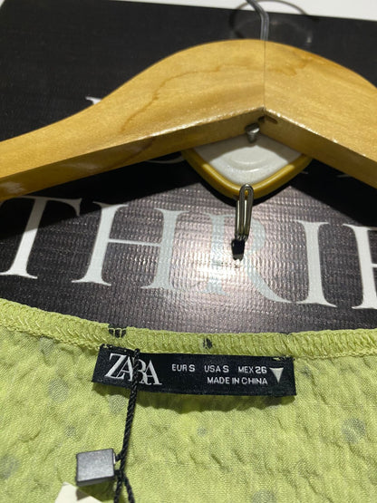 ZARA |S| LIME GREEN POLKA DOT PUFF SLEEVE CO-ORD SET