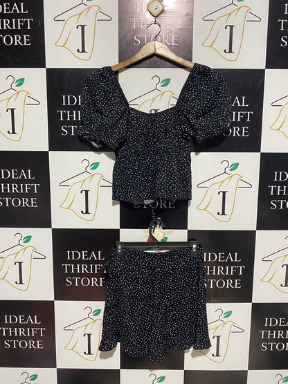 PRIMARK |S| BLACK POLKA DOT PUFF SLEEVE CO-ORD SET