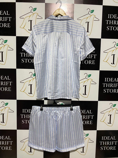 ANKO |L| B19|  BLUE AND WHITE STRIPED SATIN PAJAMA SHORT SET