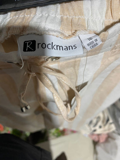 ROCKMANS |XL| WAIST 36| BEIGE AND WHITE STRIPED DRAWSTRING TROUSERS