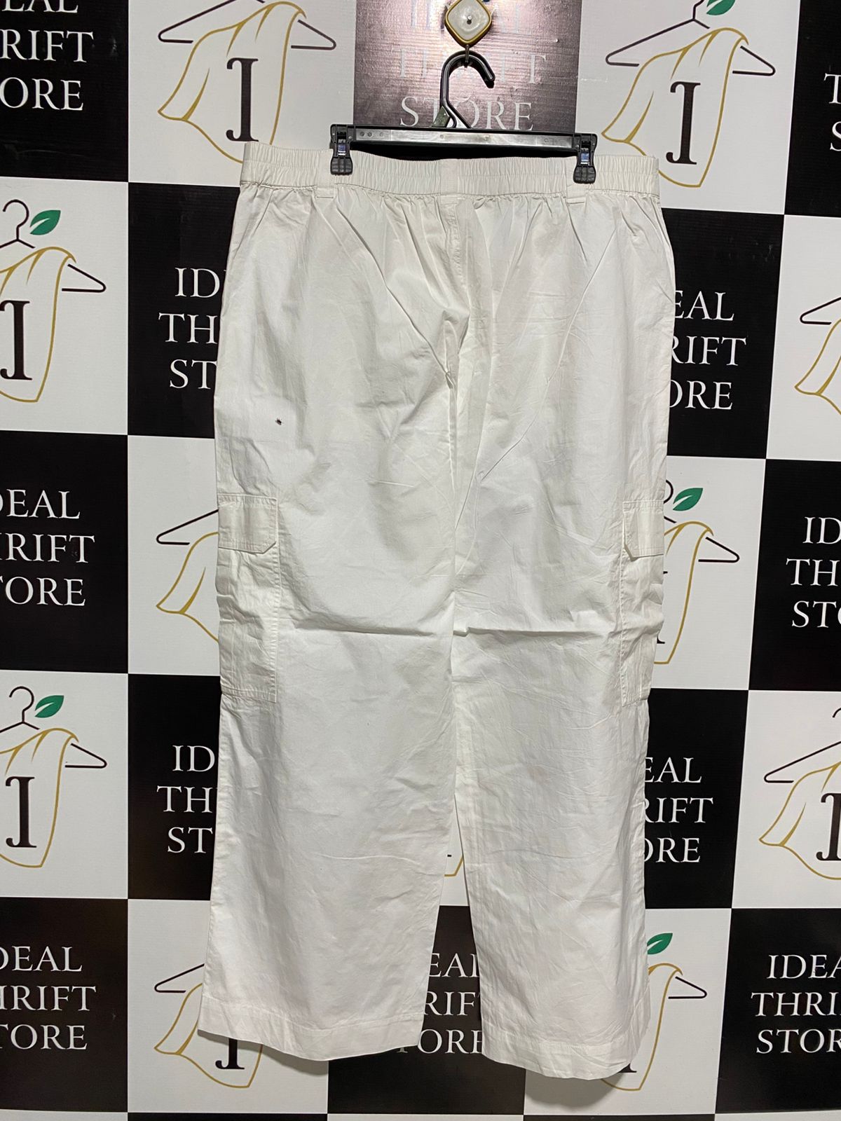 ANKO |XXL| WAIST 38|B12| WOMEN’S HIGH-WAISTED CARGO PANTS - CRISP WHITE UTILITY TROUSERS