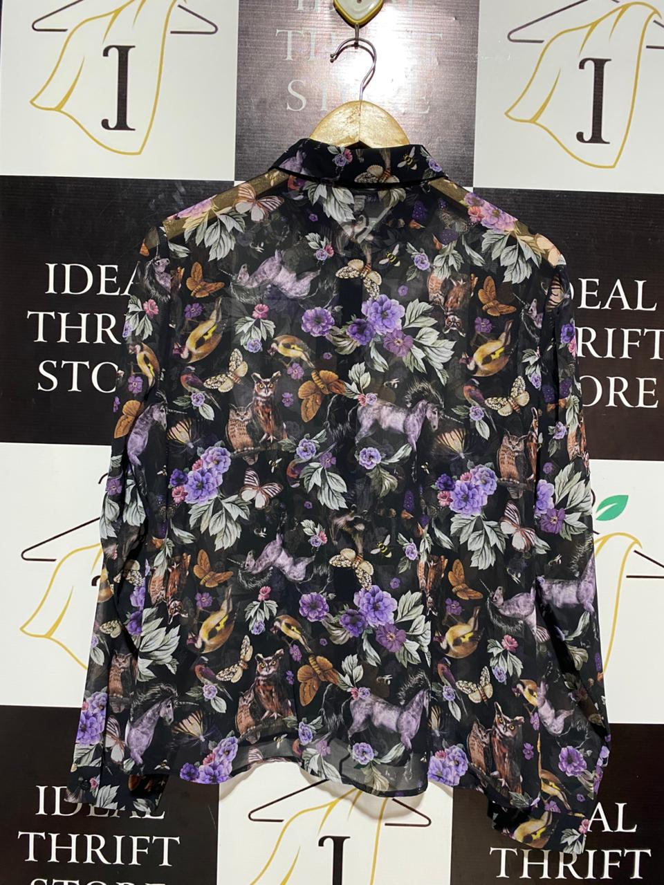 M&S LIMITED EDITION FLORAL & ANIMAL WHIMSY BLOUSE |L| BUST 22|