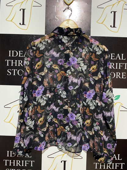 M&S LIMITED EDITION FLORAL & ANIMAL WHIMSY BLOUSE |L| BUST 22|