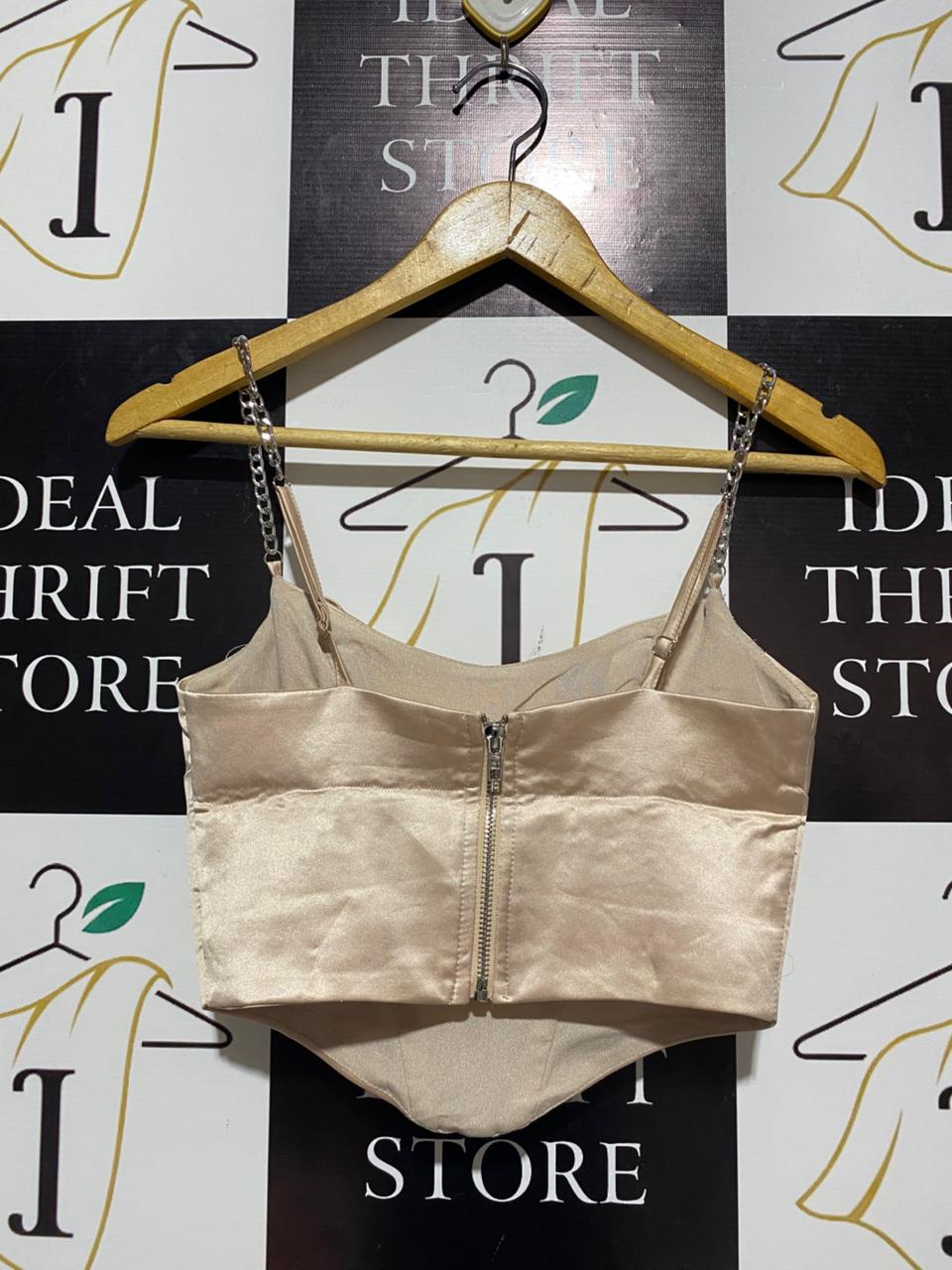 LUXE CHAMPAGNE SATIN CHAIN-STRAP CORSET TOP |S| BUST 14|