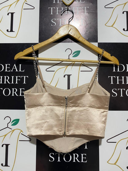 LUXE CHAMPAGNE SATIN CHAIN-STRAP CORSET TOP |S| BUST 14|