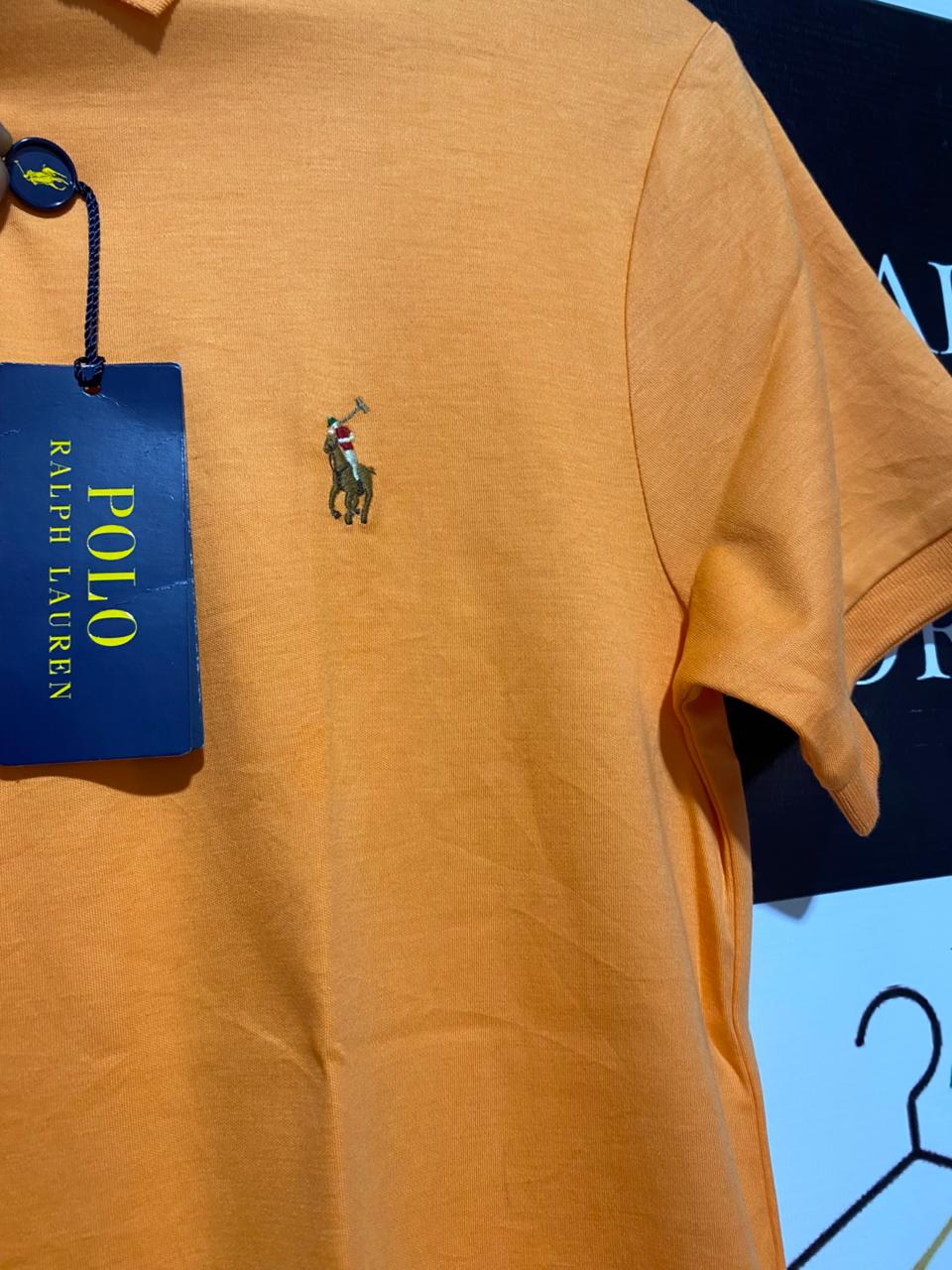 POLO RALPH LAUREN |S| BUST 17|  SHORT SLEEVE POLO SHIRT - VIBRANT ORANGE COTTON MESH - CLASSIC FIT COLLARED NECKLINE