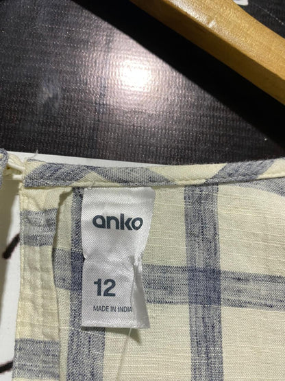 ANKO |M| BUST 20| WOMEN’S V-NECK TIERS MIDI SMOCK DRESS - TIMELESS NAVY AND BEIGE CHECKERED PRINT