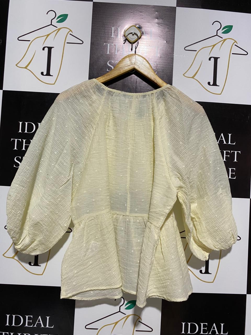 ZARA |S| BUST 21| WOMEN’S CREAM PEPLUM BLOUSE - ELEGANT PUFF THREE-QUARTER SLEEVES