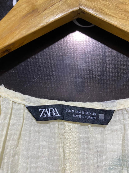 ZARA |S| BUST 21| WOMEN’S CREAM PEPLUM BLOUSE - ELEGANT PUFF THREE-QUARTER SLEEVES
