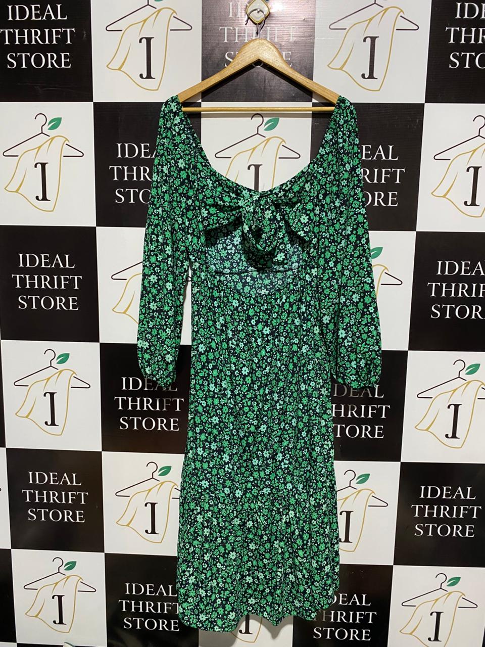 NEW LOOK |L| BUST 17|C3| WOMEN’S LONG SLEEVE MIDI DRESS - VIBRANT GREEN DITSY FLORAL PRINT