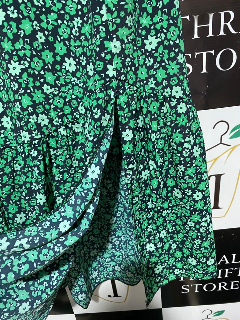NEW LOOK |L| BUST 17|C3| WOMEN’S LONG SLEEVE MIDI DRESS - VIBRANT GREEN DITSY FLORAL PRINT