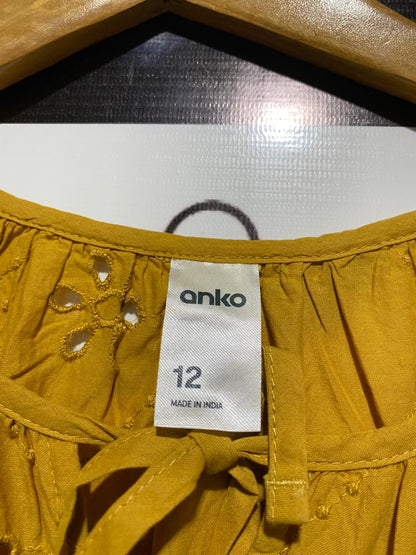 ANKO |L| BUST 23| WOMEN’S VIBRANT MUSTARD YELLOW EYELET BLOUSE - ETHEREAL BRODERIE ANGLAISE TOP