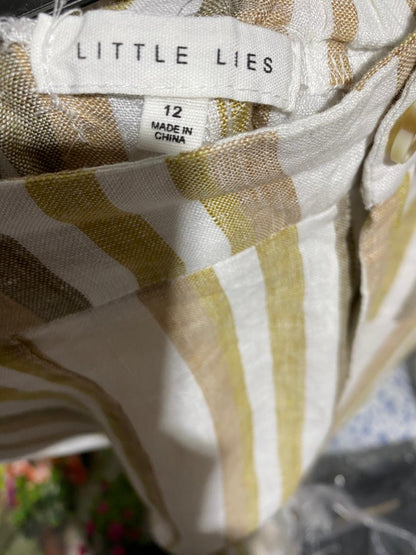 LITTLE LIES |L| WAIST 30| EARTH-TONED STRIPED LINEN-BLEND WIDE-LEG TROUSERS