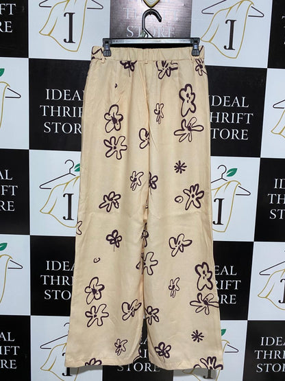 SHEIN |M| WAIST 28| WOMEN’S CREAM WIDE-LEG TROUSERS - BOHO-CHIC FLORAL PRINT PANTS