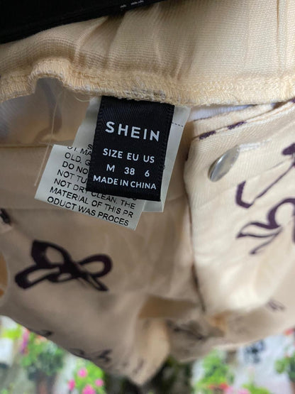 SHEIN |M| WAIST 28| WOMEN’S CREAM WIDE-LEG TROUSERS - BOHO-CHIC FLORAL PRINT PANTS