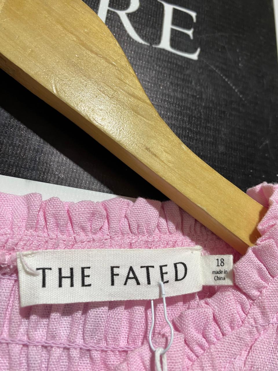 THE FATED |M| BUST 15| PINK SMOCKED PUFF-SLEEVE MIDI DRESS