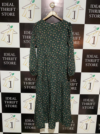 ZAN ZEA |M| BUST 19| DARK GREEN FLORAL TIERED MAXI DRESS