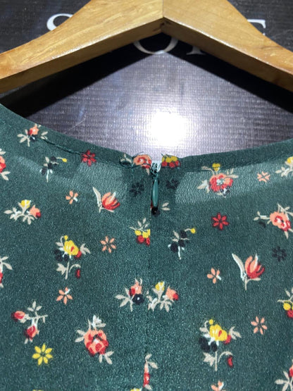 ZAN ZEA |M| BUST 19| DARK GREEN FLORAL TIERED MAXI DRESS