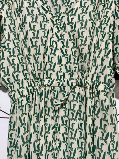 SAGE GREEN ABSTRACT PRINT MIDI DRESS |L| BUST 20|