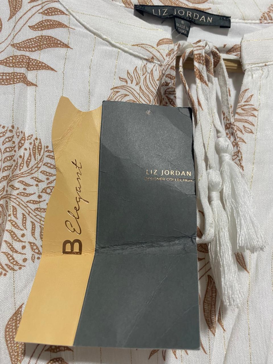 LIZ JORDAN |M| BUST 16|C4|BOHEMIAN BREEZE LEAF PRINT MIDI DRESS