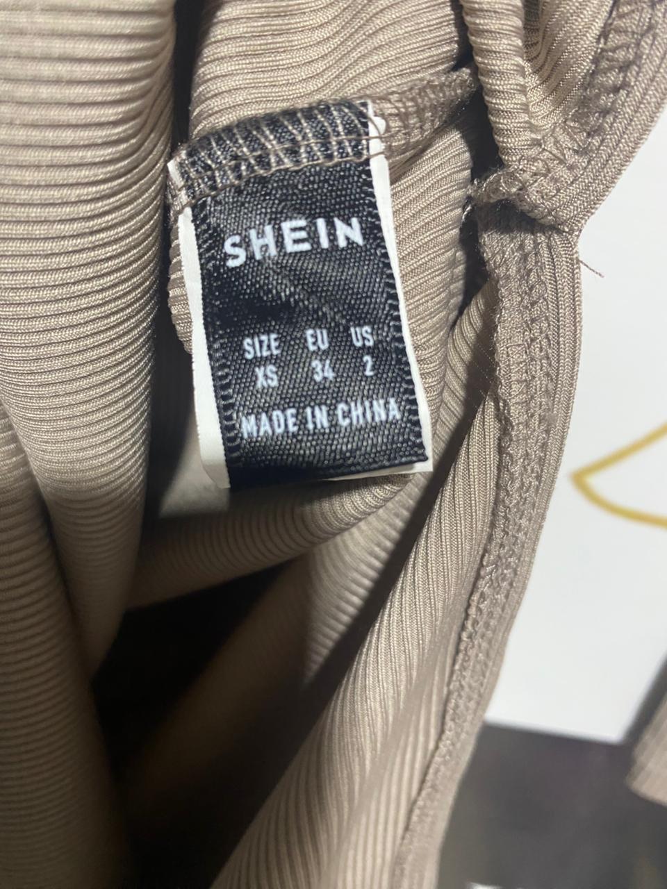 SHEIN |XS| BUST 14| RIBBED TAUPE CUT-OUT FRONT MINI DRESS - LONG SLEEVE TWIST KNOT DETAIL