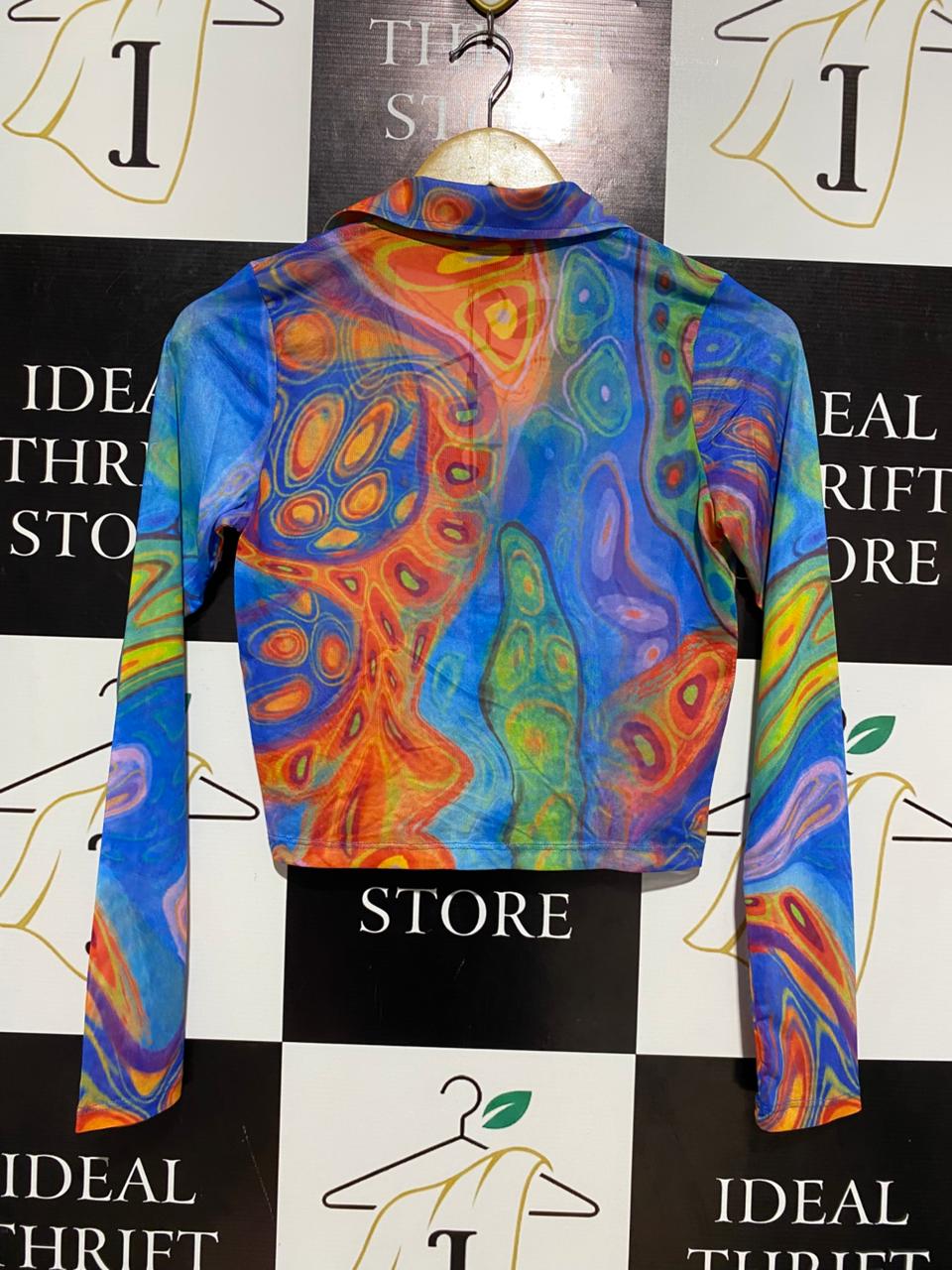 POSTER GAL |M| BUST 15| PSYCHEDELIC MESH CROP CARDIGAN