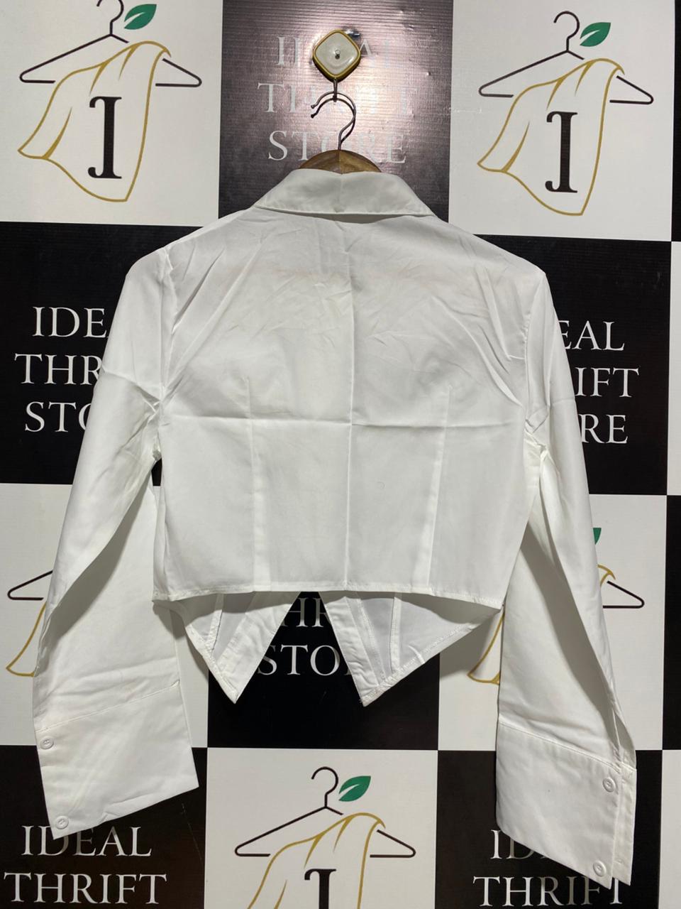 WHITE OVERSIZED COLLAR LAYERED COTTON SHIRT |S| BUST 18|